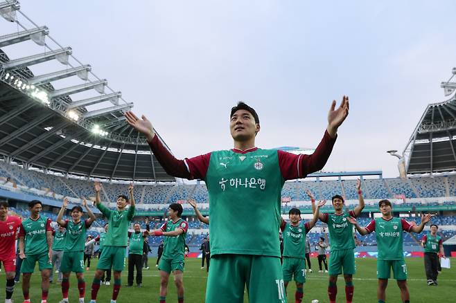 대전월드컵경기장/ K리그1/ 대전하나시티즌 vs 강원FC/ 대전 주민규/ 경기종료/ 승리 세레머니/ 사진 하서영