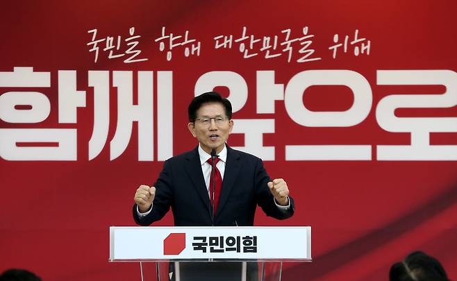 국민의힘 김문수 대선 후보가 9일 경기도 수원시 장안구 경기도당에서 열린 경기도당 선거대책위원회 발대식에서 발언하고 있다. /연합뉴스
