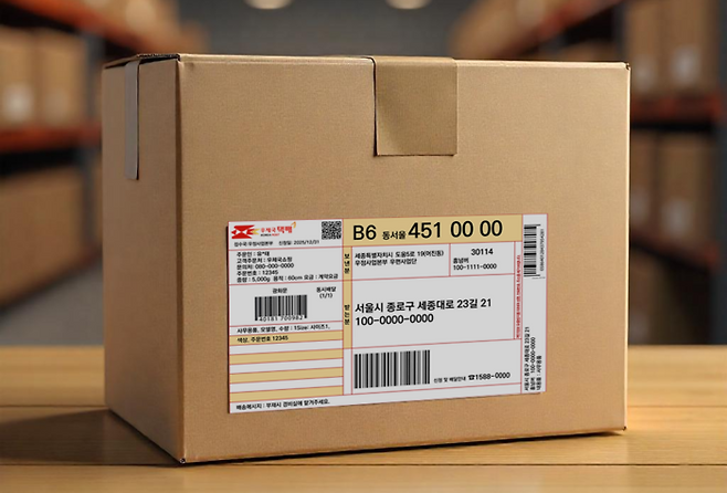 안심택배주소 '홈넘버'가 적용된 택배상자. 고객 유통 정보가 유통되지 않도록 하는 '비식별 기반 배송 체계'가 적용, 배송지 정보에 실명 정보 대신 11자리 숫자가 적혀 있다. [사진=아이티센클로잇 제공]