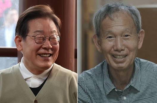 이재명 더불어민주당 대선 후보와 김장하 선생. 연합뉴스, 뉴시스