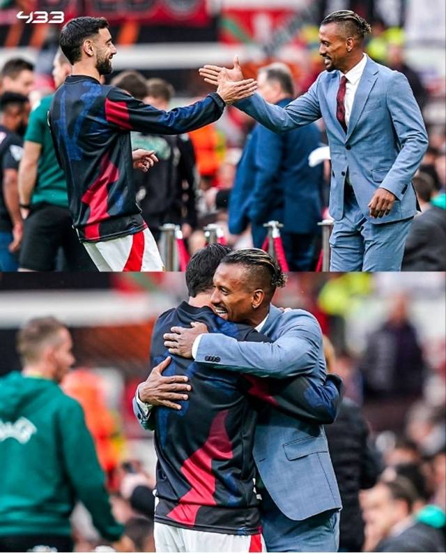 맨유 캡틴 브루노 페르난데스와 포옹하는 나니(오른쪽). /사진=433 캡처