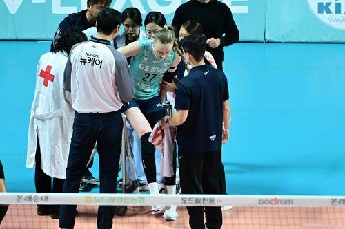 GS칼텍스 선수로 뛸 때 아킬레스건을 다친 와일러 [한국배구연맹 제공. 재판매 및 DB 금지]