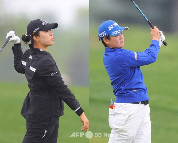 2025년 미국여자프로골프(LPGA) 투어 미즈호 아메리카스 오픈에 출전한 윤이나 프로, 일본의 이와이 아키에가 2라운드에서 경기하는 모습이다.. 사진제공=ⓒAFPBBNews = News1