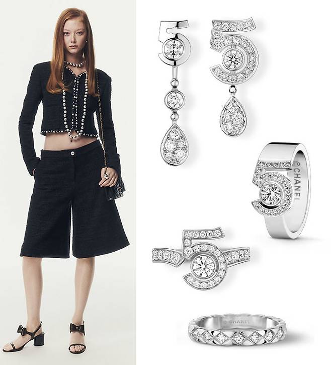 그룹 소녀시대 출신 배우 최수영이 지난 7일 진행된 tvN 새 월화드라마 '금주를 부탁해' 제작발표회에서 패션 브랜드 '샤넬'이 2025 봄·여름 프리 컬렉션으로 선보인 트위드 셋업 슈트와 샤넬의 화인 주얼리 'Eternal N°5' '코코 크러쉬' 컬렉션 제품을 착용했다. /사진=샤넬(CHANEL)