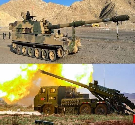 K9 자주포의 인도 버전인 바즈라(위)와 중국의 자주포 SH-1. 자료사진