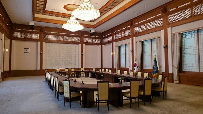 청와대 본관의 국무회의실. 사진=이희택 기자.