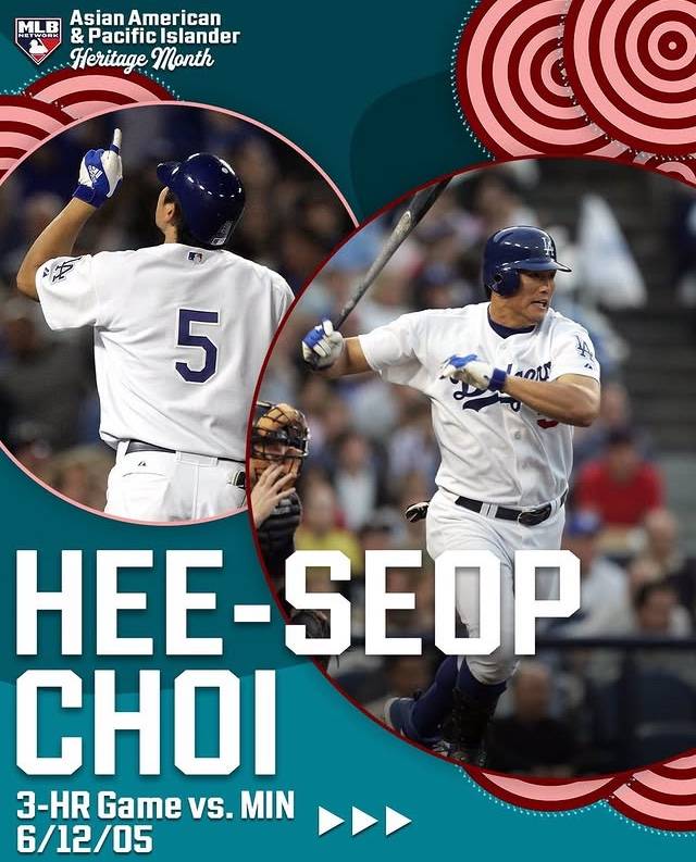 (AAPI를 기념하기 위해 최희섭의 한 경기 3홈런 기록을 소개한 메이저리그 네트워크 SNS)