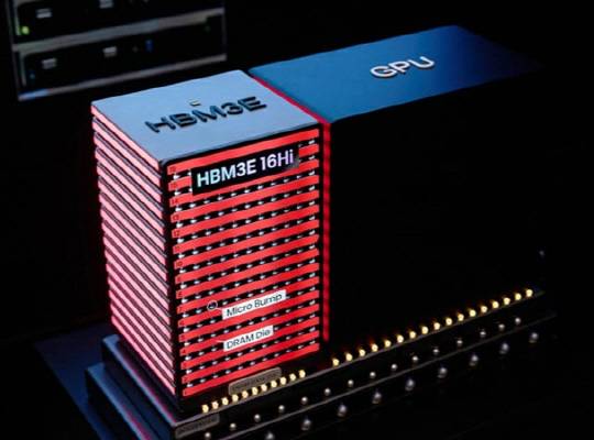 SK하이닉스가 지난 1월 CES 2025에서 공개한 HBM3E 16단 제품 모형도. SK하이닉스 제공.