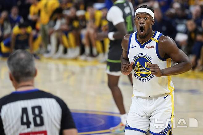[샌프란시스코=AP/뉴시스] 미국프로농구(NBA) 골든스테이트 워리어스의 지미 버틀러. 2025. 5. 10.