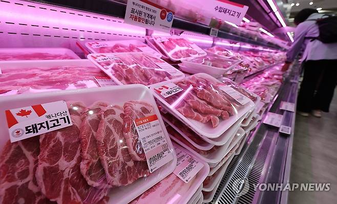 수입 돼지고기 진열대 [연합뉴스 자료 사진]