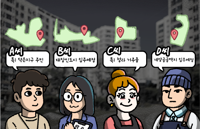 대장홍대선 예상 수혜지역 주민인 가상 인물 4인 소개./삽화=황은진