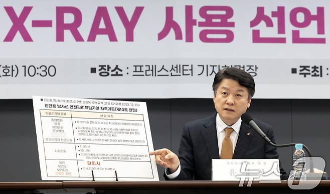 윤성찬 대한한의사협회 회장이 지난 2월 25일 오전 서울 중구 프레스센터에서 한의사의 엑스레이(X-ray) 사용 선언 긴급 기자회견을 하고 있다. /뉴스1 ⓒ News1 이승배 기자