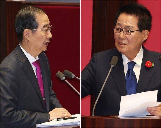 한덕수 국무총리, 박지원 의원. 연합뉴스