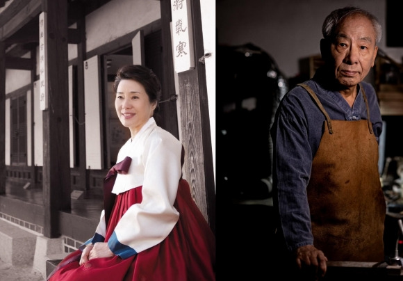 서울시 무형유산 보유자로 새롭게 인정된 ‘침선장’ 김인자(사진 왼쪽)씨와 ‘백동장’ 조성준씨. 서울시 제공