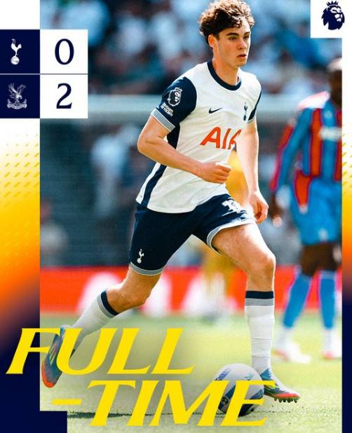 토트넘은 지난 11일(한국시간) 영국 런던의 토트넘 홋스퍼 스타디움에서 열린 크리스탈 팰리스와 '2024~2025시즌 잉글리시 프리미어리그(EPL)' 36라운드 홈 경기에서 0-2로 패했다. 사진은 토트넘 수비수 아치 그레이. /사진=토트넘 공식 SNS 갈무리