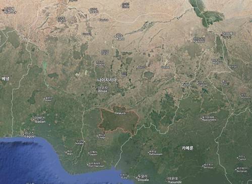 나이지리아 중남부 베누에주(빨간 점선) [구글지도 캡처. 재판매 및 DB 금지]