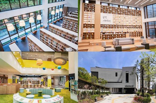 강동숲속도서관 내외부 모습. 강동구 제공.