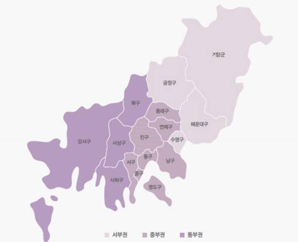 부산시 중진료권과 행정구역. 부산시 제공
