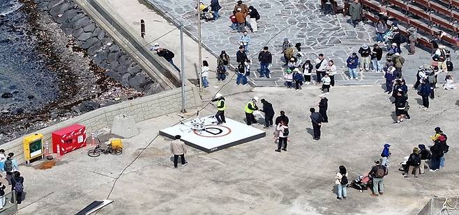 비양도에서 이뤄진 드론 배송. [제주도]