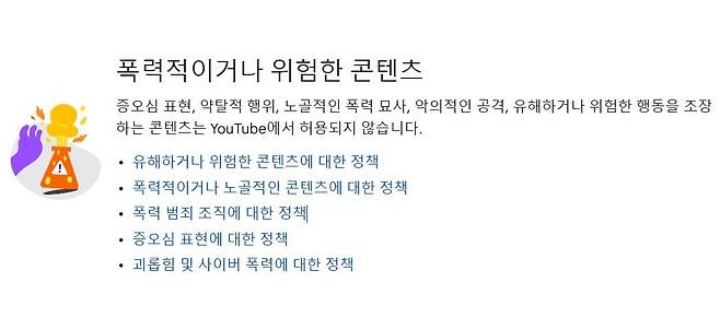 유튜브 커뮤니티 가이드라인 일부. [유튜브 커뮤니티 가이드라인 캡처]