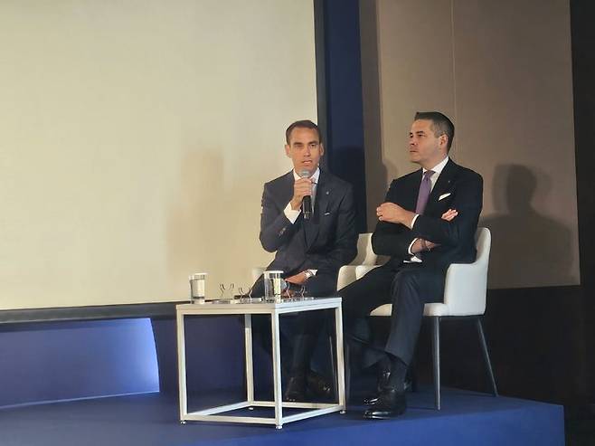 [서울=뉴시스] 이현주 기자=에두아르 메일란 (Edouard Meylan) 모저앤씨 최고경영자(CEO)는 13일 오전 서울 중구 서울신라호텔에서 열린 모저앤씨 브랜드 콘퍼런스에서 발언하고 있다. 2025.05.13. juicy@newsis.com *재판매 및 DB 금지