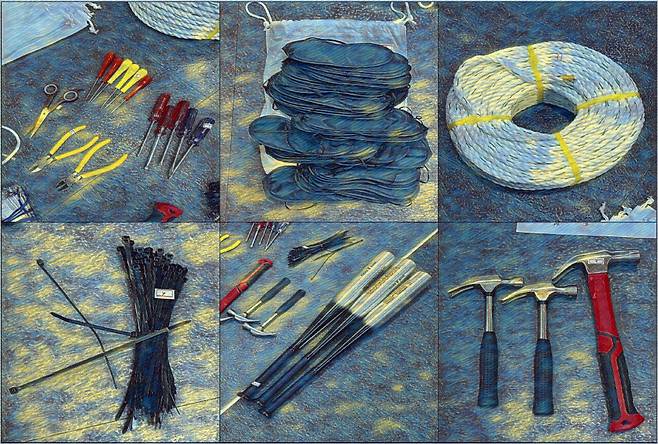 2024년 12월3일 선관위 직원 체포조가 준비한 송곳, 안대, 포승줄, 케이블타이, 야구 방망이, 망치 등 도구. ⓒ검찰 비상계엄 특별수사본부 제공