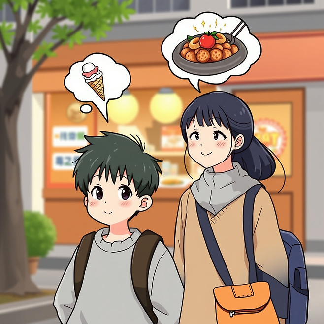 톡톡 영어 - “뭐 먹고 싶어?” (AI로 이미지 생성)