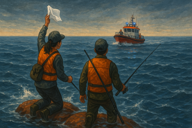 해양경찰청은 "연안사고는 주말과 오후 늦은 시간대에 집중 발생하고 있다"며 "바다를 많이 찾게되는 5월과 여름철 성수기에는 특히 주의가 요구된다"고 밝혔다. 한국일보 인공지능 HAI가 그린 갯바위 고립 사고 가상 이미지