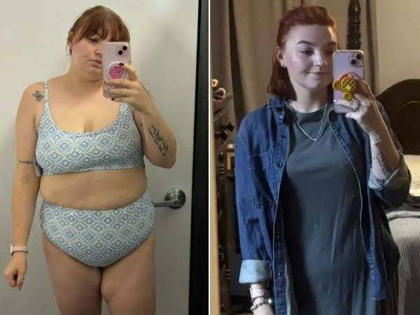 미란다 에드먼즈가 다이어트하기 전(왼)과 후(오)의 모습/사진=더 선