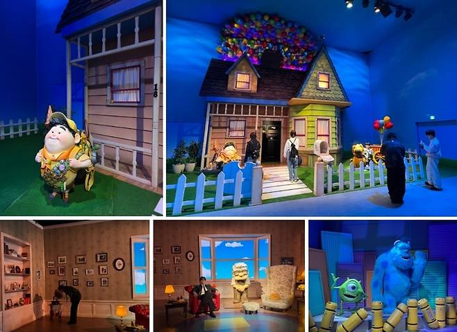 애니메이션 ‘업’ 테마공간과 몬스터 주식회사 주인공 마이크와 설리반 조형물 / 사진=홍지연 여행+ 기자