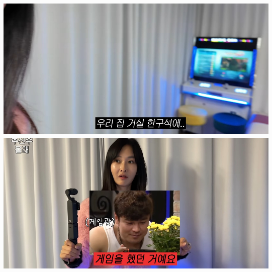 1억원 상당의 운동화 처분 선언에 이어 이번에는 거실 한 켠에 자리한 대형 오락기가 대상이었다.사진=유튜브 채널 ‘하원미’