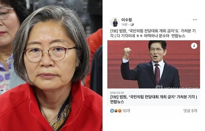 이수정 국민의힘 경기 수원정 당협위원장. 연합뉴스·이수정 위원장 페이스북 캡처