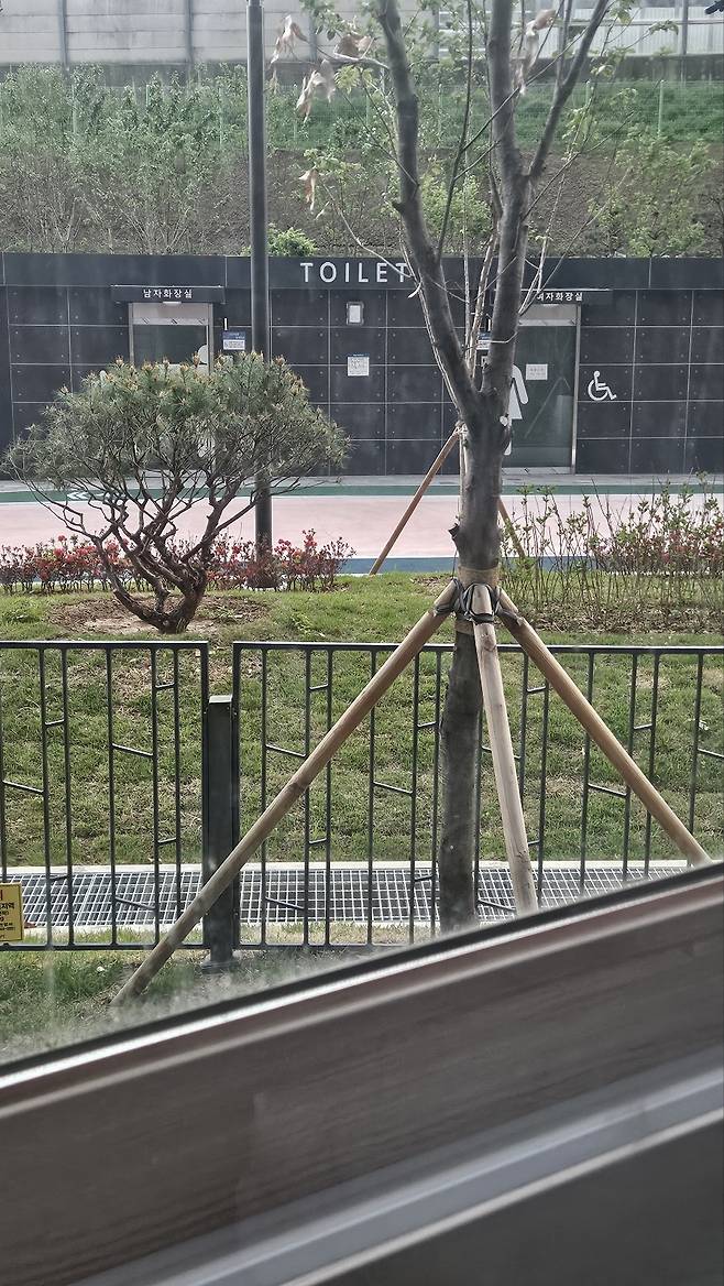 김해 율하 더스카이시티 입주민 집에서 촬영한 인근 공원 화장실&nbsp;&nbsp;&copy;김해시청 게시판