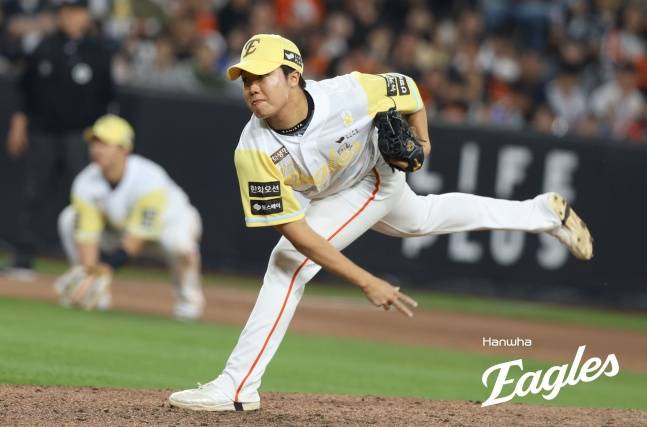한화 정우주가 13일 대전 두산전에서 역투했다. /사진=한화 이글스 제공