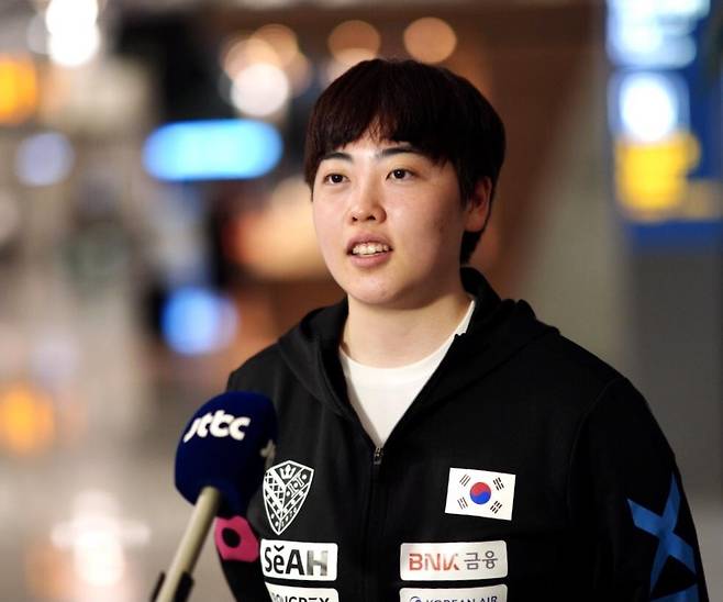 세계탁구선수권 출전 각오를 밝히는 유한나 [촬영 이동칠]