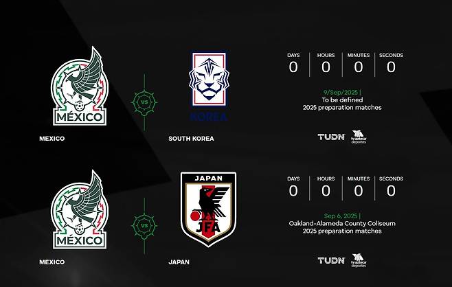 9월 한국·일본과 평가전 일정을 공개한 멕시코축구협회 [멕시코축구협회 홈페이지 캡처. 재판매 및 DB 금지]