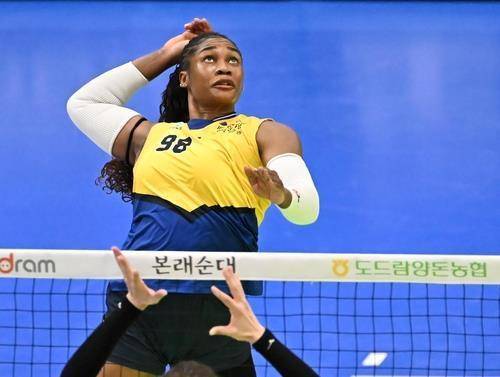 지난 시즌 현대건설에서 뛴 모마의 경기 장면 [한국배구연맹 제공. 재판매 및 DB 금지]