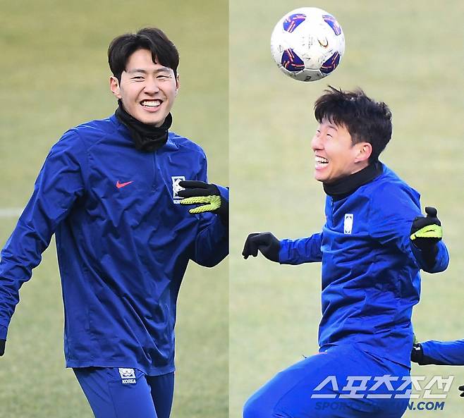 홍명보 감독이 이끄는 축구대표팀이 19일 고양종합운동장에서 훈련했다. 손흥민과 이강인이 론도(볼 돌리기 패싱게임)를 하며 활짝 웃었다. 대표팀은 20일 오만, 25일 요르단과 2026 북중미 월드컵 아시아지역 3차 예선을 치른다. 고양=정재근 기자 cjg@sportschosun.com