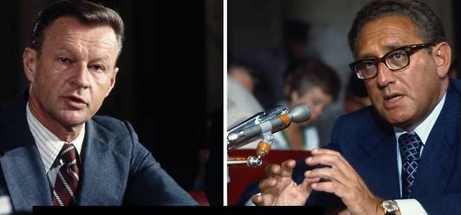 냉전 시대 미국 외교를 이끌었던 즈비그뉴 브레진스키(왼쪽)와 헨리 키신저 전 국가안보보좌관. /뉴스1