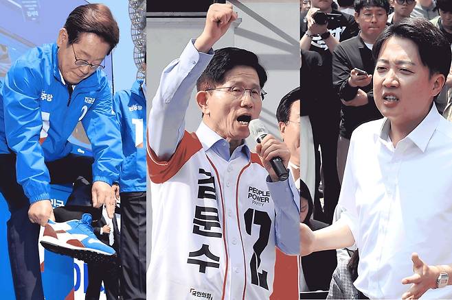 집중 유세 펼치는 이재명·김문수·이준석 대선 후보./ 뉴시스, 연합뉴스