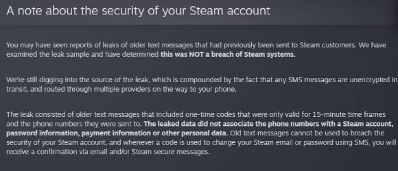 글로벌 최대 PC 게임 플랫폼 스팀 운영사인 밸브가 최근 불거진 8900만 이용자 데이터 유출 사고 의혹에 대해 시스템 침입이 아니기에 계정 보안에는 영향이 없다는 입장을 밝혔다. [사진=스팀 공지사항 캡처]