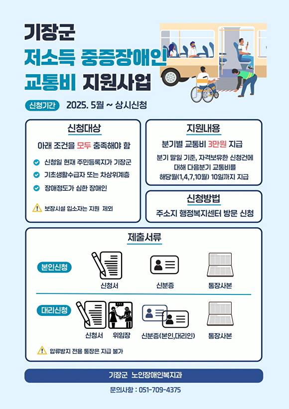 부산광역시 기장군 저소득 중증장애인 대상 교통비 지원사업 안내문. [사진=부산광역시 기장군]
