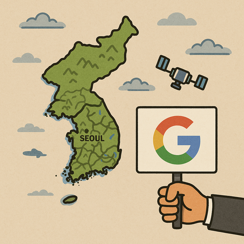 챗GPT가 한국의 고정밀 지도 국외 반출을 요구하는 상황을 그린 일러스트. 챗GPT