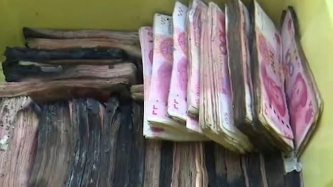 불에 탄 지폐. [사진 출처 = 웨이보 캡처]