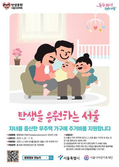 서울시 자녀 출산 무주택가구 주거비 지원 [서울시 제공]