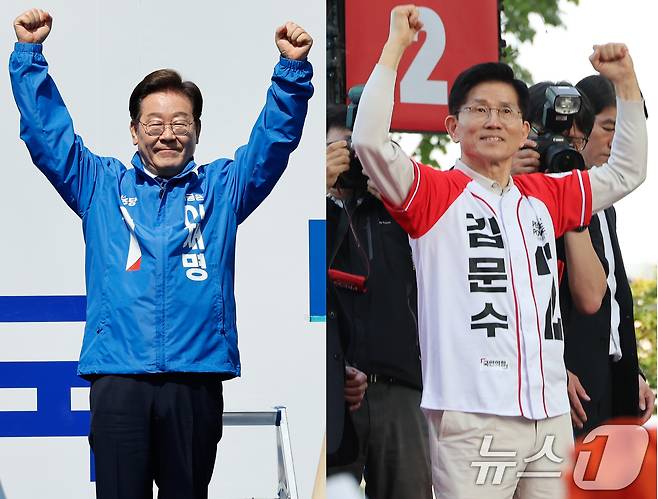 이재명 더불어민주당 대통령 후보(왼쪽), 김문수 국민의힘 후보가 제21대 대통령 선거 공식 선거운동 첫날인 12일 서울 중구 청계광장, 대구 서문시장에서 각각 지지를 호소하고 있다. 2025.5.12/뉴스1 ⓒ News1 안은나 기자,김민지 기자