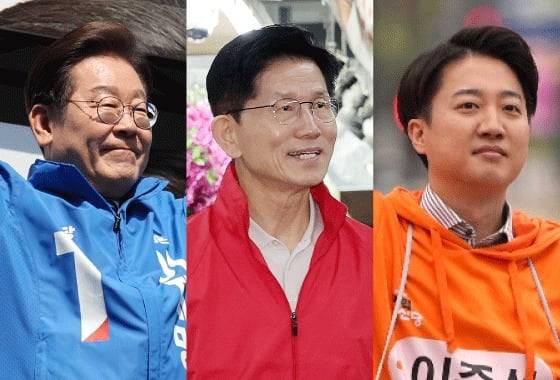 왼쪽부터 이재명 민주당 대통령 후보, 김문수 국민의힘 후보, 이준석 개혁신당 후보/뉴스1