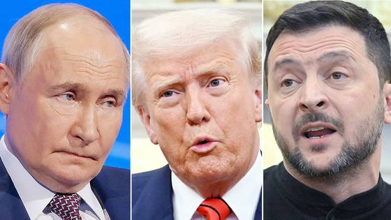 왼쪽부터 블라디미르 푸틴 러시아 대통령, 도널드 트럼프 미국 대통령, 볼로디미르 젤렌스키 우크라이나 대통령. AFP=연합뉴스