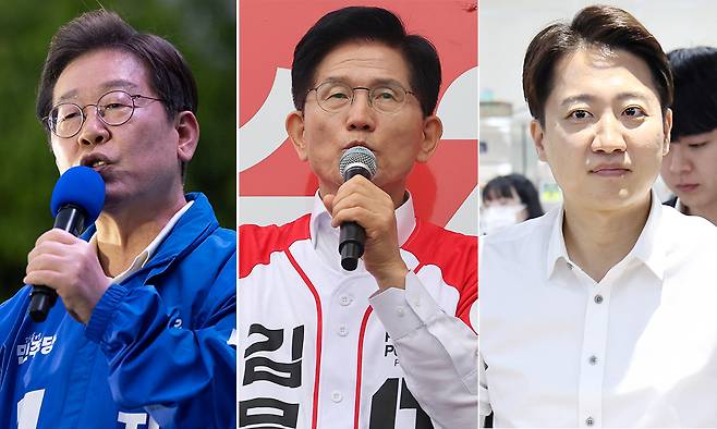 (왼쪽부터)이재명 더불어민주당&nbsp;대선 후보,&nbsp;김문수 국민의힘 대선 후보, 이준석 개혁신당 대선 후보. 연합뉴스