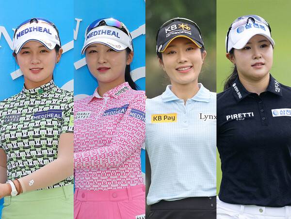 2025년 한국여자프로골프(KLPGA) 투어 제17회 두산 매치플레이 16강에 진출한 박현경, 이예원 프로(사진제공=대회조직위). 안송이, 고지우 프로(사진제공=KLPGA)